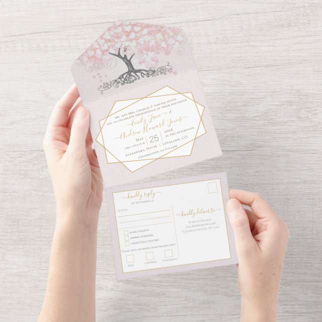 Casamento de Árvore de Folha de Coração Rosa-Blush (Tearaway)