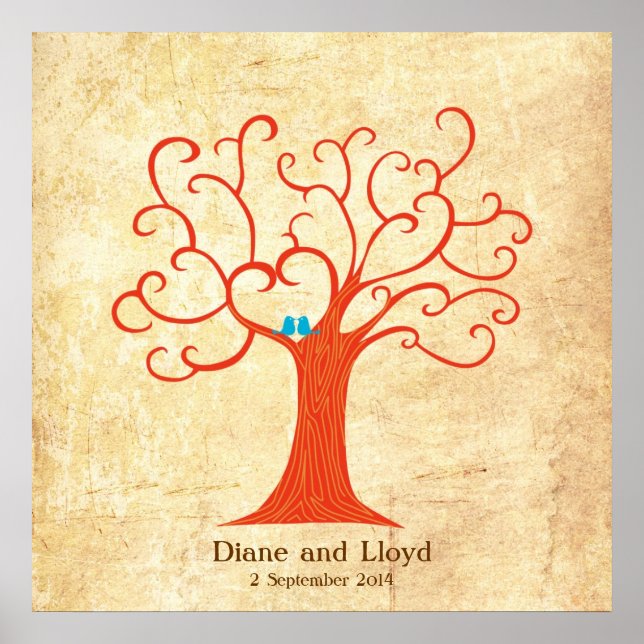 Casamento de Árvore Impressão Digital (Heartastic) (Frente)
