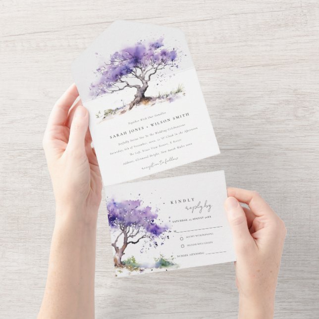 Casamento de Árvore Lilac Watercolor Jacaranda (Aba destacável)