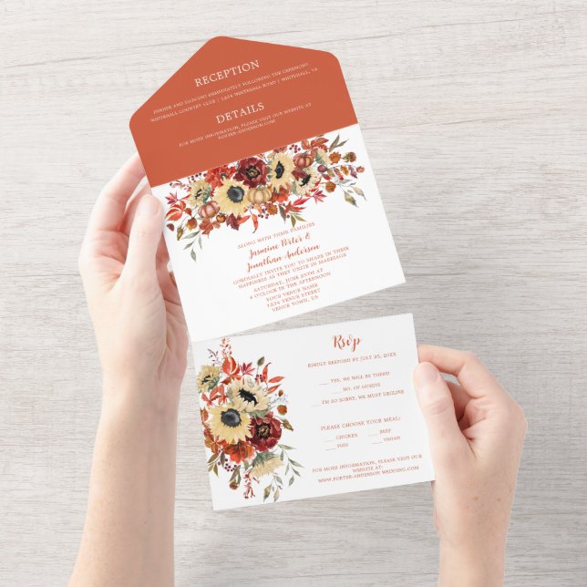 Casamento de Autumn Boho Florals Sunflower (Aba destacável)