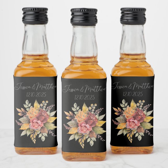 Casamento de Autumn Fall Black Rustic Watercolor (Garrafas)
