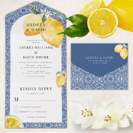 Casamento de Azulejos e limões do Mediterrâneo azu