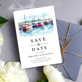 Casamento de barco d'água Salve o cartão de data