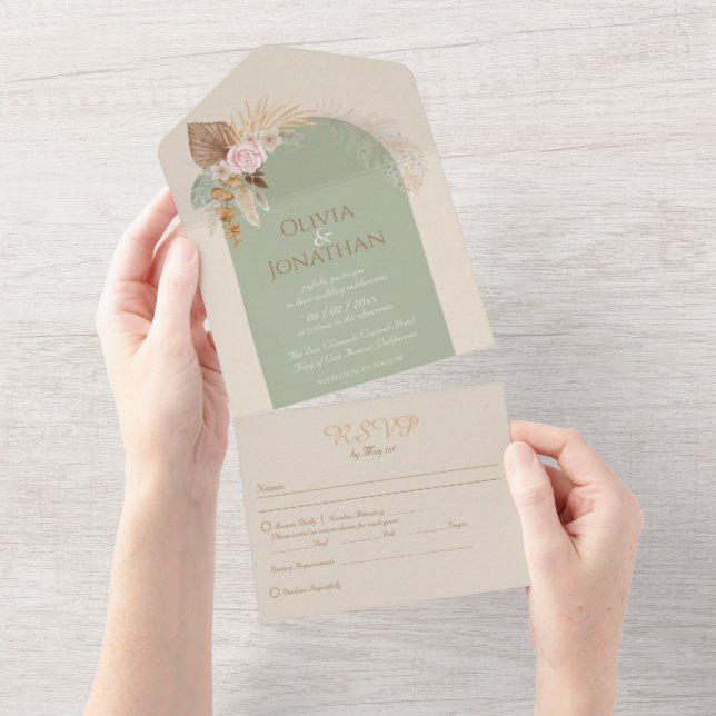 Casamento de Beige Mint Rustic Boho Clássico Moder (Aba destacável)
