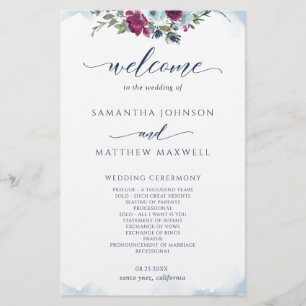 Casamento de Berry Floral, Azul e Borgonha 