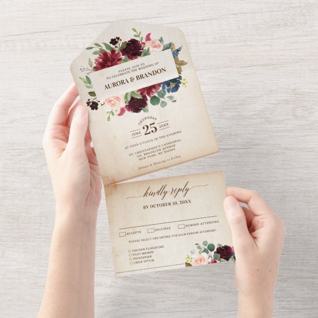Casamento de Boho do País da Rússia Floral Marinho (Aba destacável)