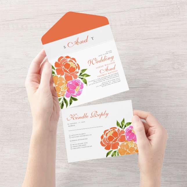 Casamento de Boho Floral Laranja-Rosa-Quente (Aba destacável)