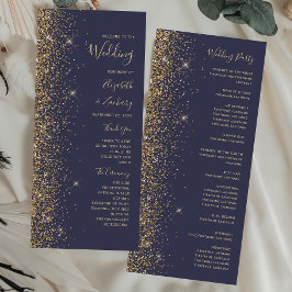 Casamento de Borda Glitter Dourada Azul Moderno Es