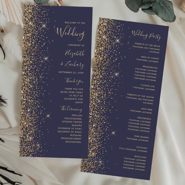 Casamento de Borda Glitter Dourada Azul Moderno Es (Criador carregado)