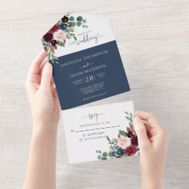 Casamento de Borgonha Azul com Marinho Floral Eleg