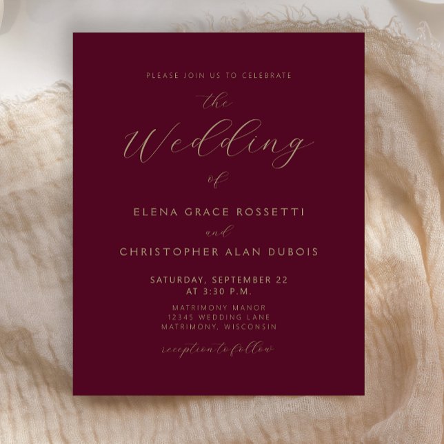 Casamento de Borgonha com Script Dourado Moderno (Criador carregado)