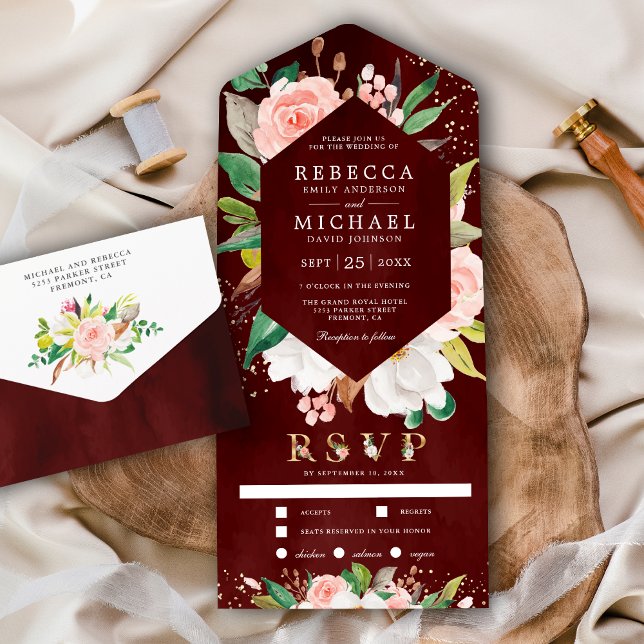 Casamento de Borgonha Floral Cor-de-Rosa-Blush (Criador carregado)