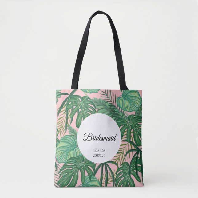 Casamento de Bridesmaid Tote Bag de Folhas Tropica (Frente)