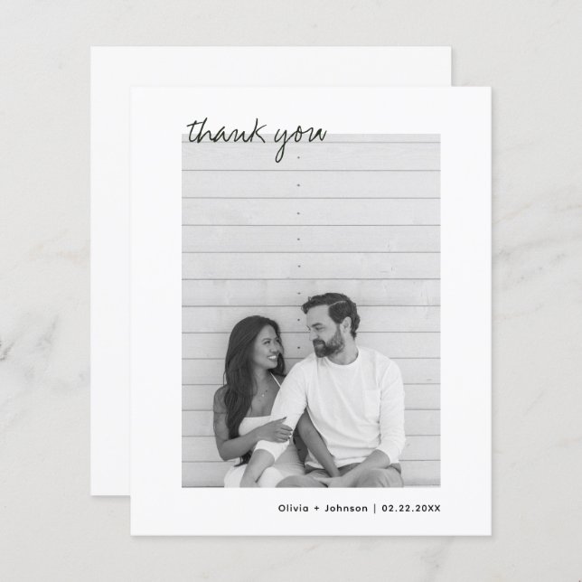 Casamento de Buquê Desenhado com Foto Minimalista  (Frente/Verso)