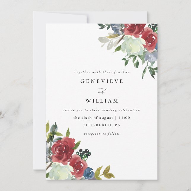 Casamento de Buquê Floral de Lush Red Watercolor (Frente)