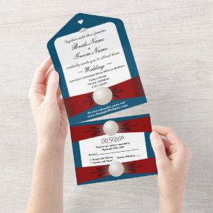 Casamento de Burgundy & Blue Pearl Ribbon e RSVP T