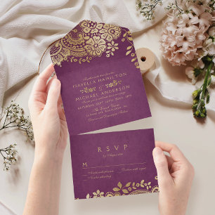 Casamento de cadáveres elegante e púrpura de ouro