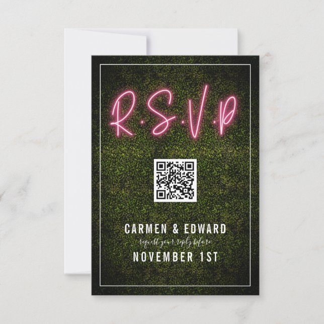 Casamento de Caixa de Madeira Neon QR RSVP (Frente)