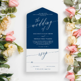 Casamento de Caligrafia Azul Branco Delicado