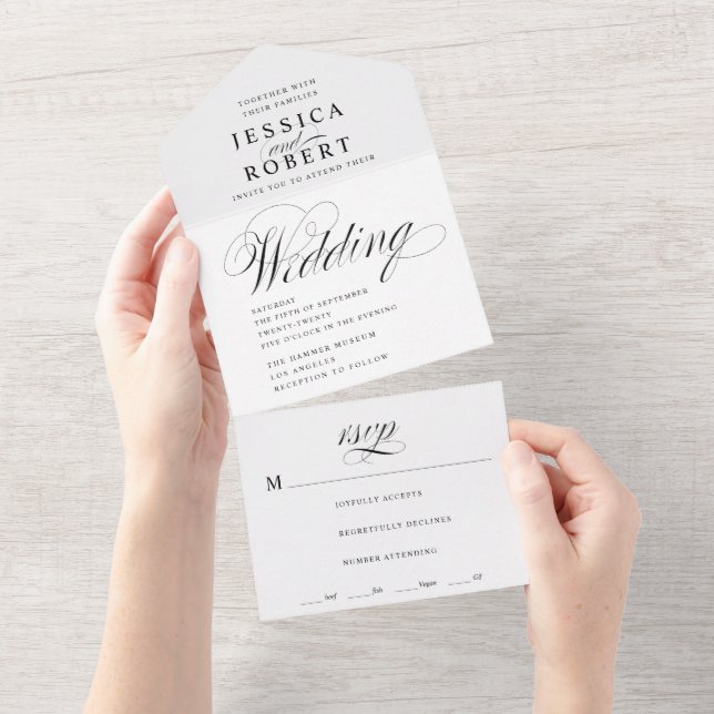 Casamento de Caligrafia Branca e Preta de Script E (Tearaway)
