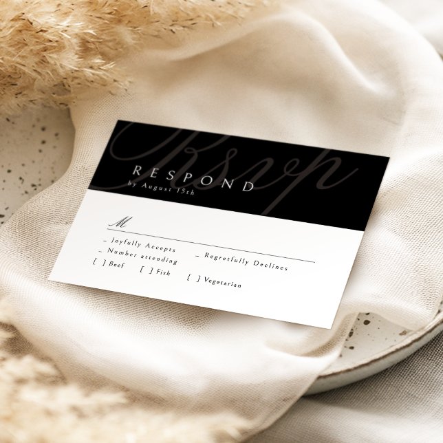 Casamento de Caligrafia Clássica Elegante RSVP (Black Classic Elegant Calligraphy Wedding RSVP)