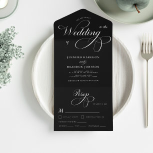 Casamento de Caligrafia Clássica Preta e Branca