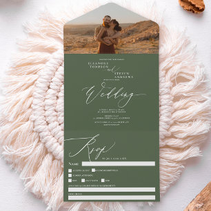 Casamento de caligrafia com fotografia verde moder
