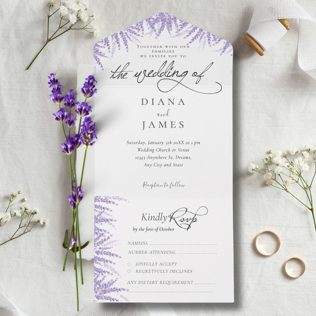 Casamento de Caligrafia com Lavanda Floral Elegant (Criador carregado)