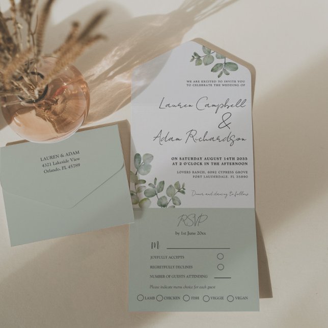 Casamento de Caligrafia de Eucalipto Verde Sage Si (Criador carregado)