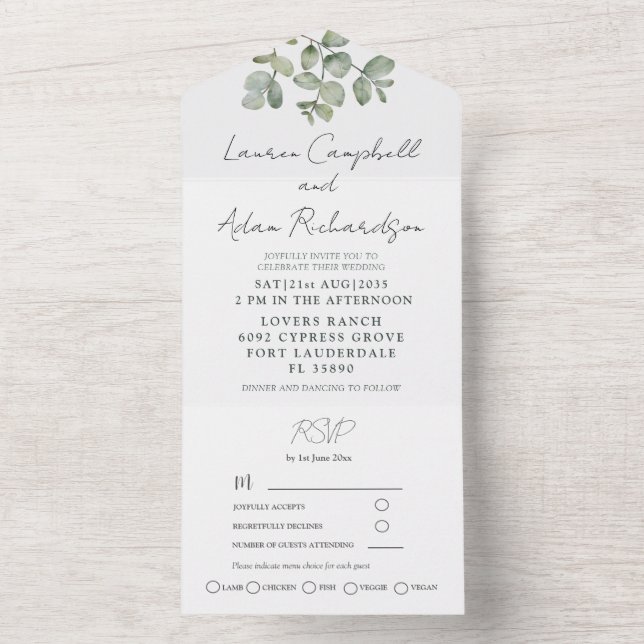 Casamento de Caligrafia de Eucalipto Verde Salvia  (Interno)