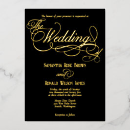 Casamento de Caligrafia Dourada e Preta Elegante