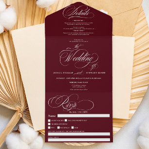 Casamento de caligrafia elegante Red Burgundy
