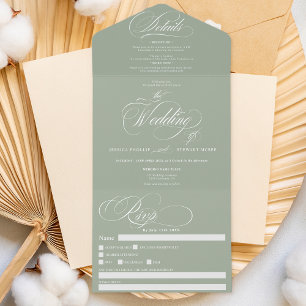 Casamento de caligrafia elegante verde-sábio