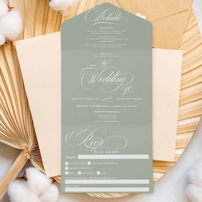 Casamento de caligrafia elegante verde-sábio (Criador carregado)