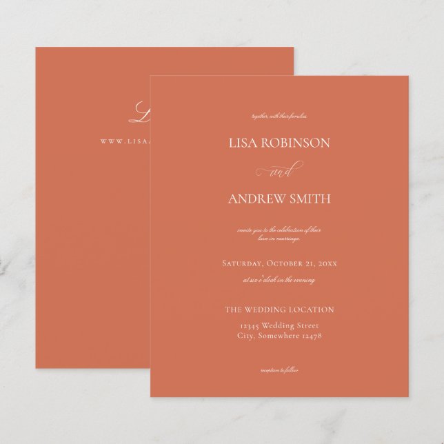 Casamento de Caligrafia Laranja de Salmão (Frente/Verso)