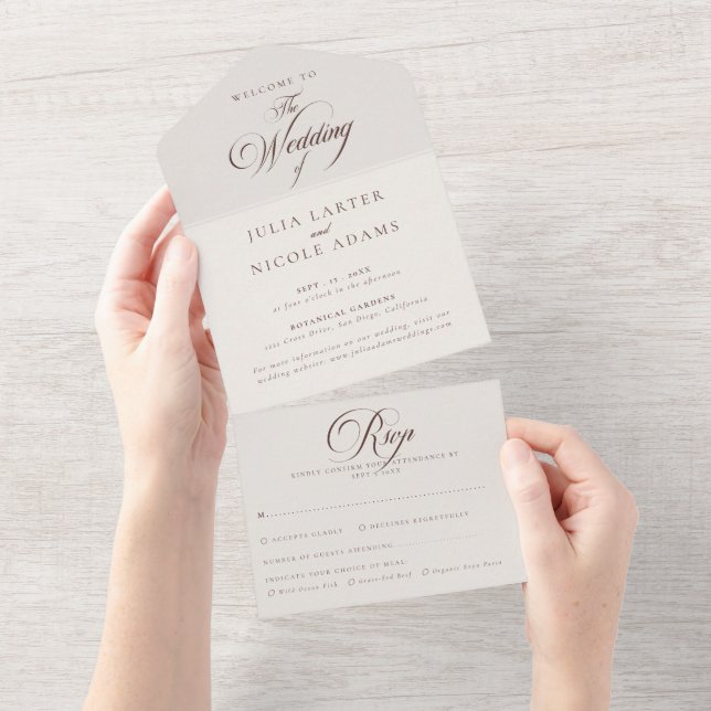 Casamento de Caligrafia Marrom Marfim Clássico  (Aba destacável)
