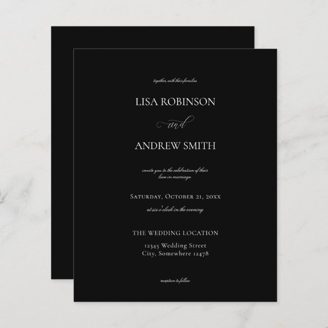 Casamento de Caligrafia Preta do Orçamento (Frente/Verso)