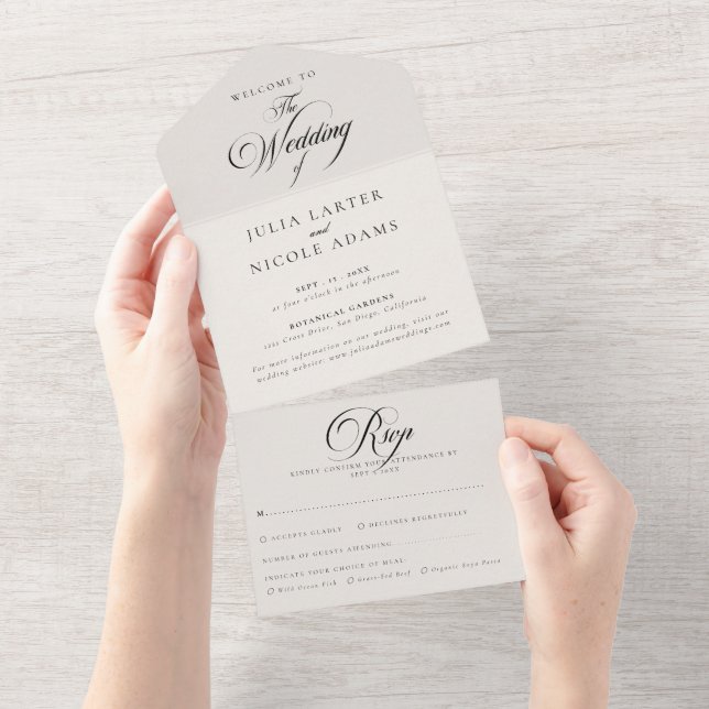 Casamento de Caligrafia Preta Marfim Clássico  (Aba destacável)
