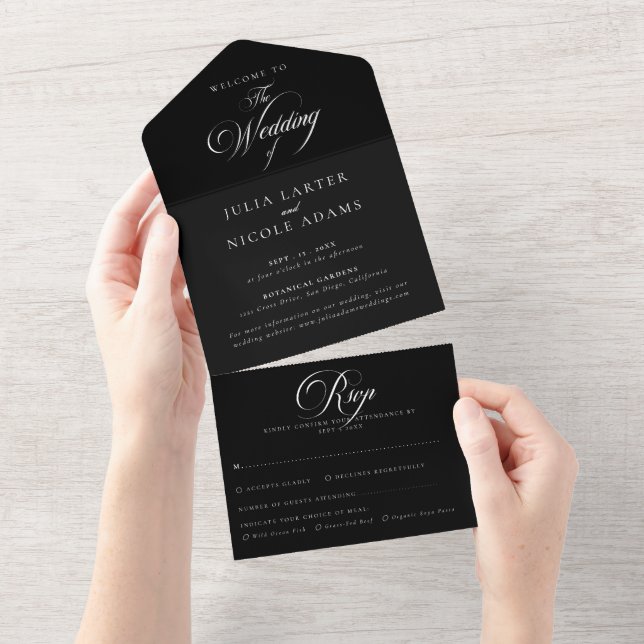 Casamento de Caligrafia Preta Marfim Clássico  (Aba destacável)
