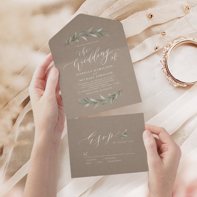 Casamento de caligrafia rusticado (Simple calligraphy kraft rustic greenery wedding all in one invitation)