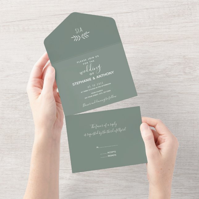 Casamento de Caligrafia Verde Mínima (Aba destacável)