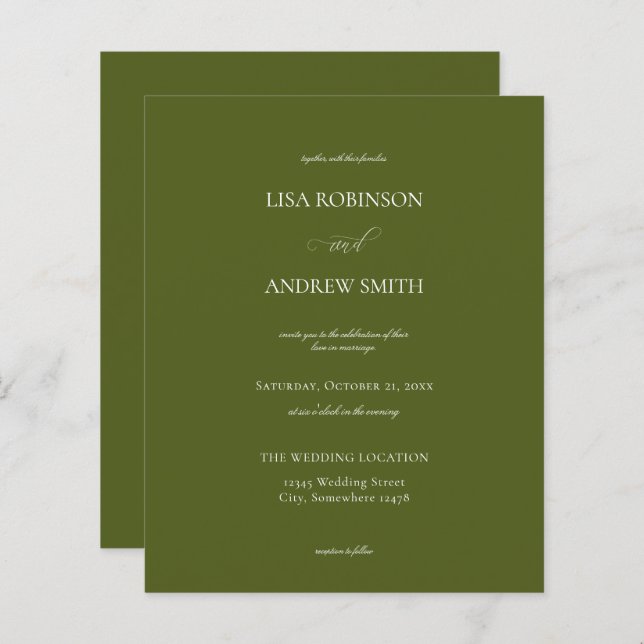 Casamento de Caligrafia Verde-Oliva de Orçamento (Frente/Verso)