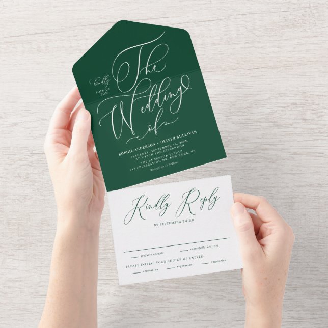 Casamento de Caligrafia Whimsical Emerald Elegant (Tearaway)