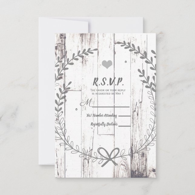 Casamento de Campo Russo de Madeira Branca RSVP (Frente)