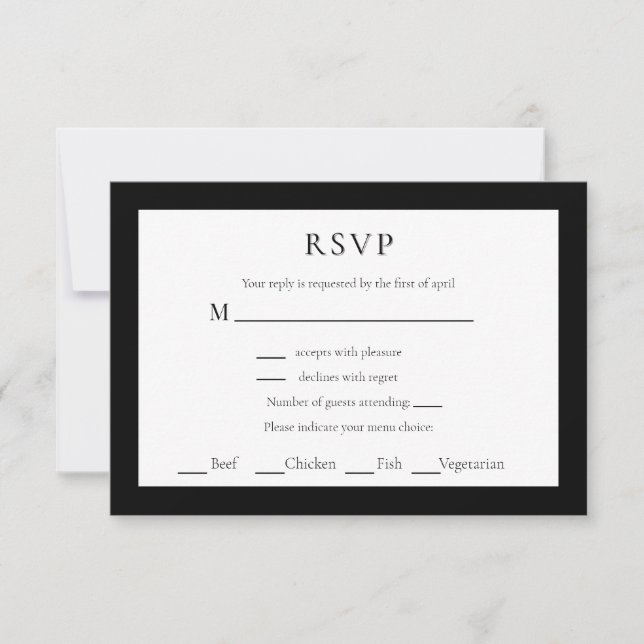 Casamento de Cartões RSVP Minimalistas Brancos Neg (Frente)