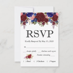 Casamento de Casamento Floral Burgundy Navy RSVP R
