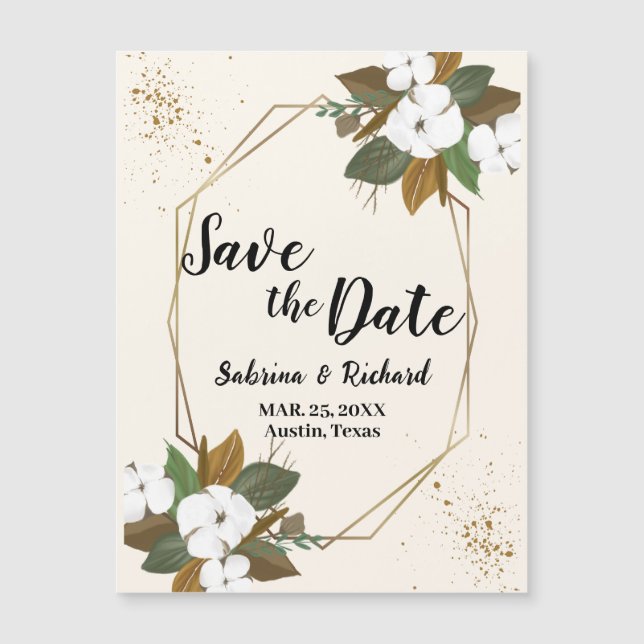 Casamento De Castanho E Creme Floral Salvar A Data (Frente)