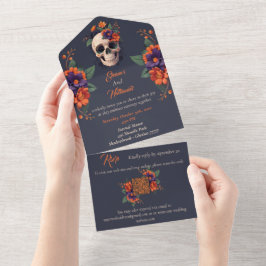 Casamento de caveira floral gótica elegante 3D