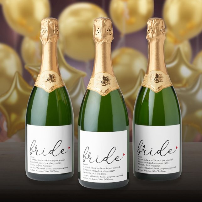 Casamento de Chá de panela de Definição de Bride d (Script Bride Definition Bridal Shower Wedding Sparkling Wine Label)