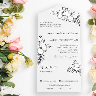 Casamento de Charcarvão e Flores Brancas Desenhad